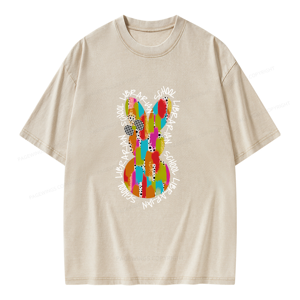 Pagewings Easter Bunny School Librarian Unisex Washed T-shirt