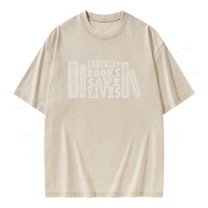 Pagewings LGBTQIA Books Save Lives Unisex Washed T-shirt