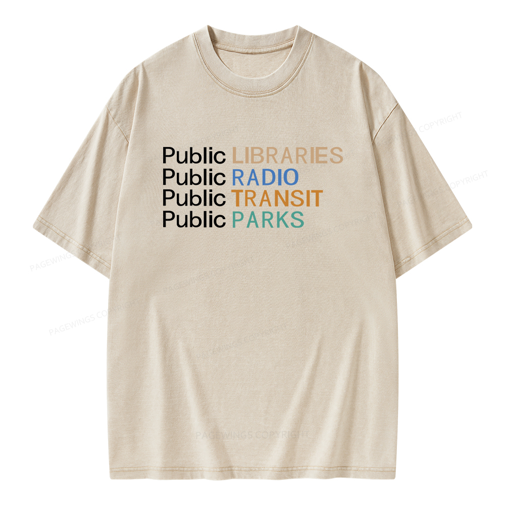 Pagewings Public Libraries Radio Transit Parks Unisex Washed T-shirt