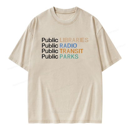Pagewings Public Libraries Radio Transit Parks Unisex Washed T-shirt