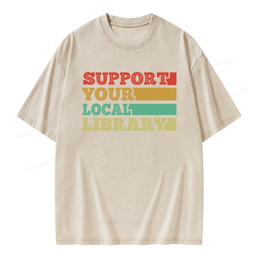Pagewings Support Your Local Library Unisex Washed T-shirt