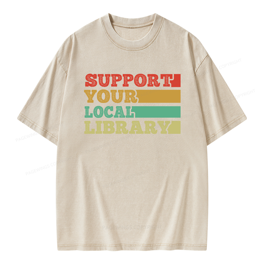 Pagewings Support Your Local Library Unisex Washed T-shirt