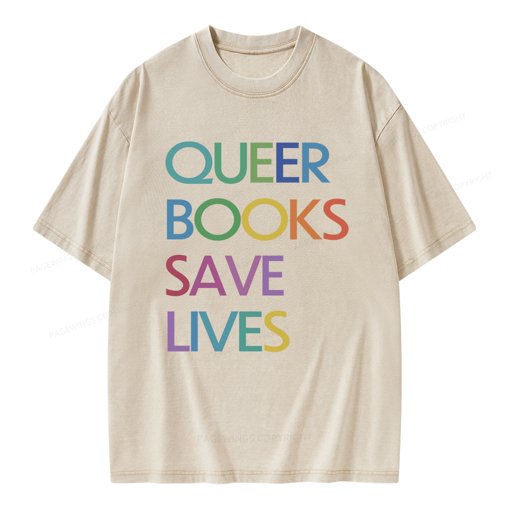 Pagewings Queer Books Save Lives Unisex Washed T-shirt