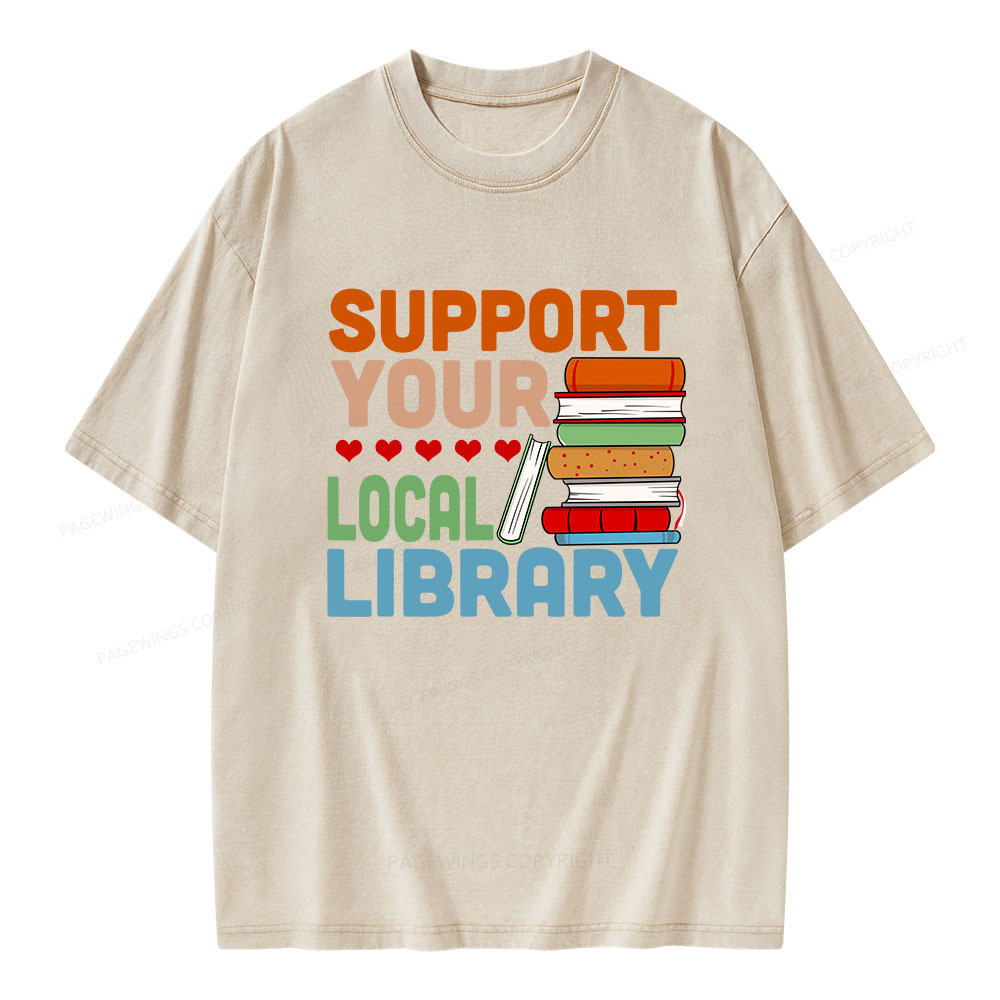 Pagewings Support Your Local Library Unisex Washed T-shirt