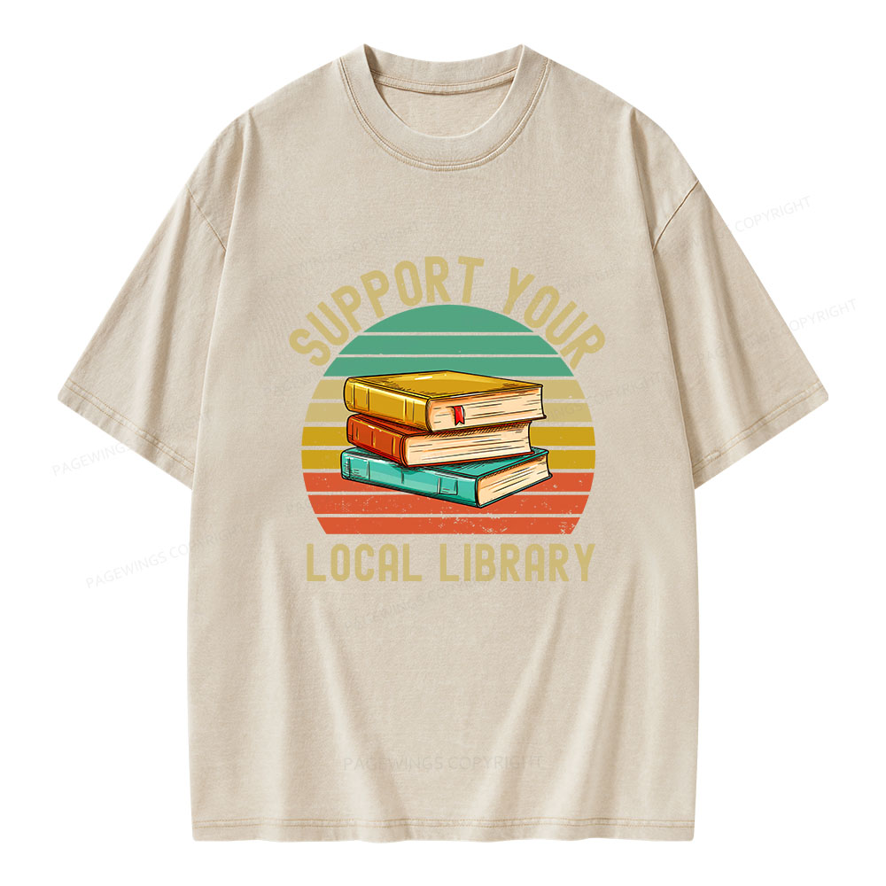 Pagewings Support Your Local Library  Unisex Washed T-shirt