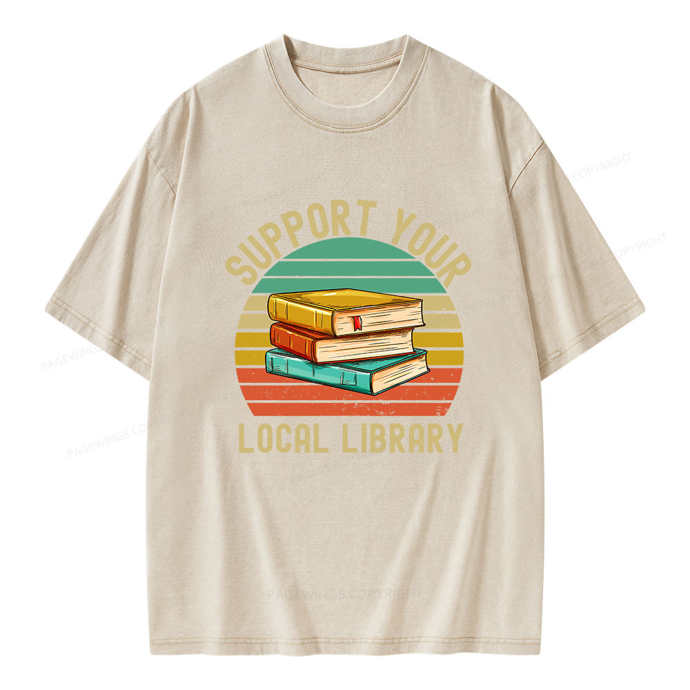 Pagewings Support Your Local Library  Unisex Washed T-shirt