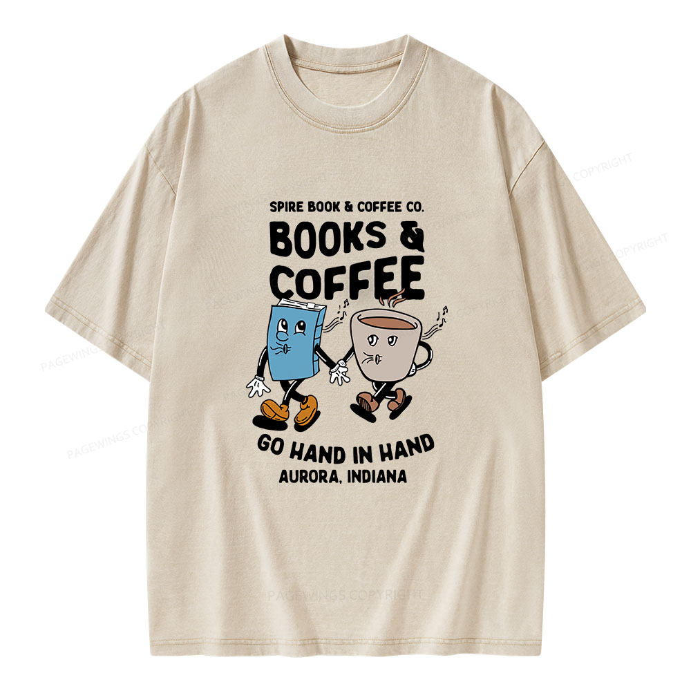 Pagewings Books Coffee Unisex Washed T-shirt
