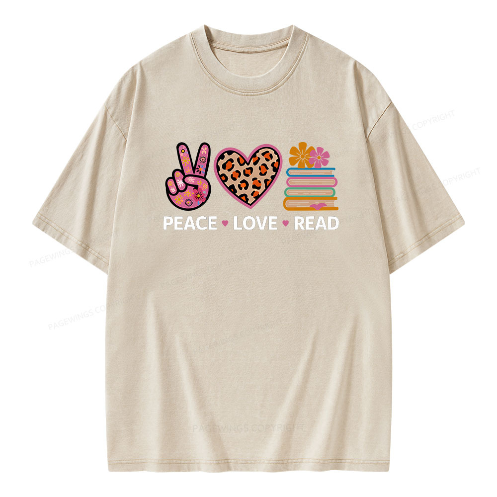 Pagewings Peace Love Read World Book Day Unisex Washed T-shirt