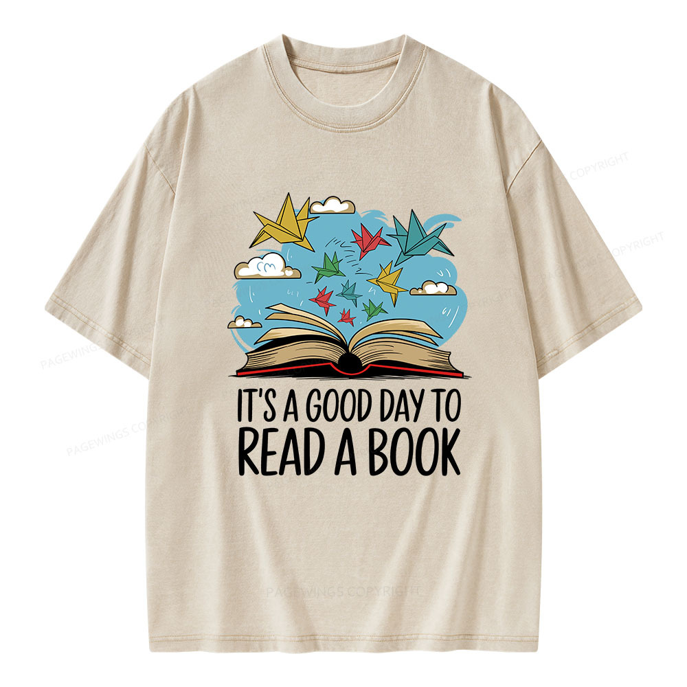 Pagewings It’s a Good Day to Read a Book Unisex Washed T-shirt