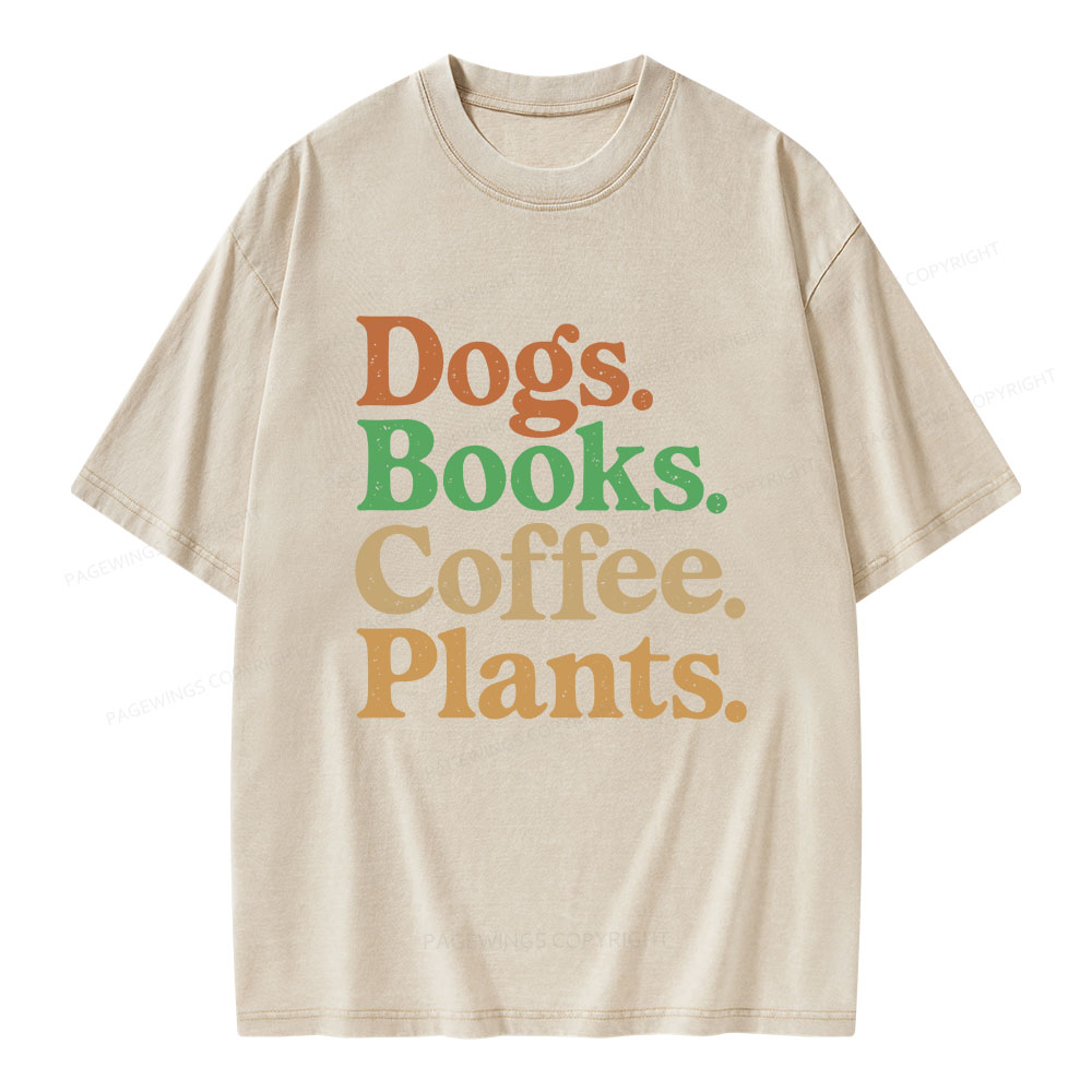 Pagewings Dogs Books Coffee Plants Unisex Washed T-shirt