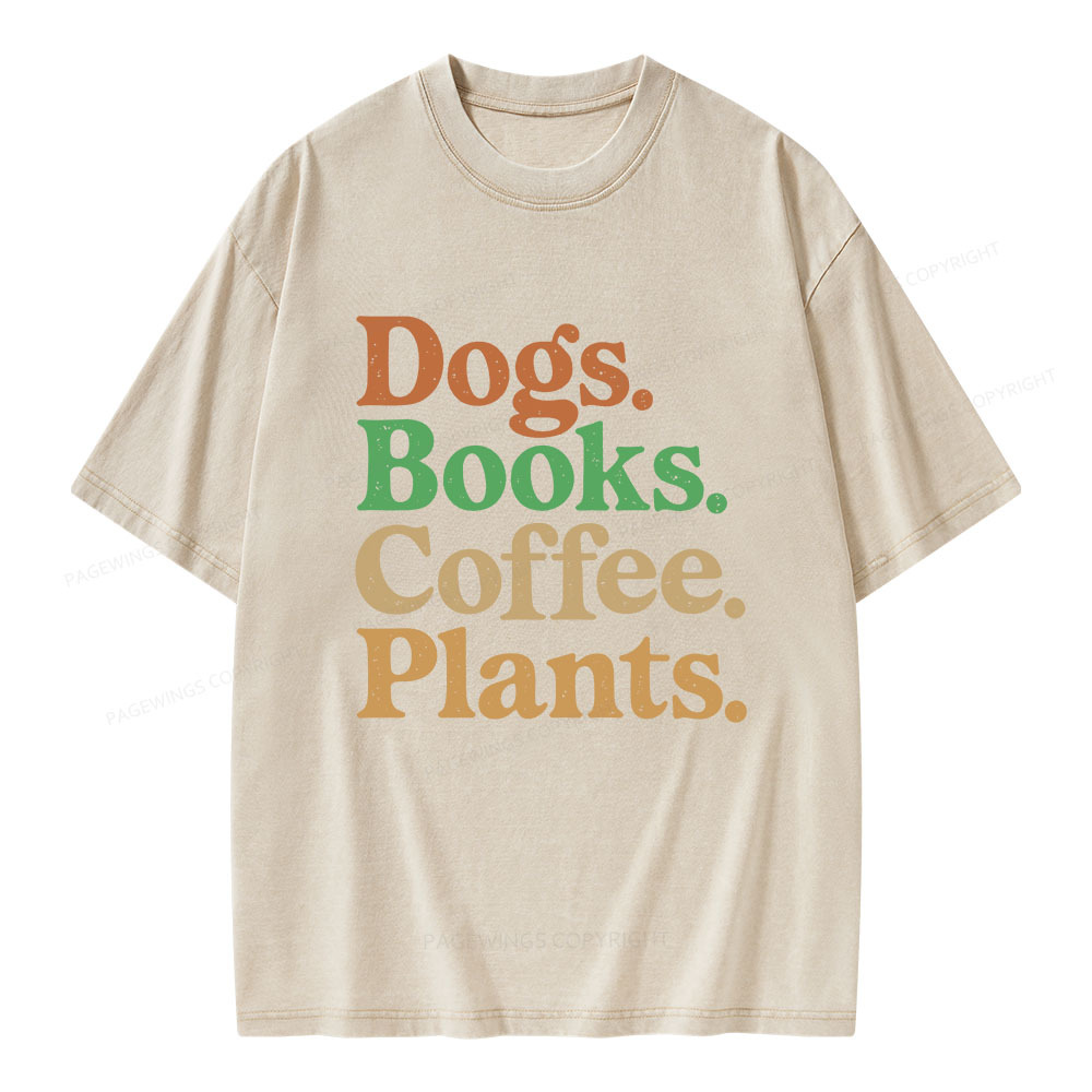Pagewings Dogs Books Coffee Plants Unisex Washed T-shirt