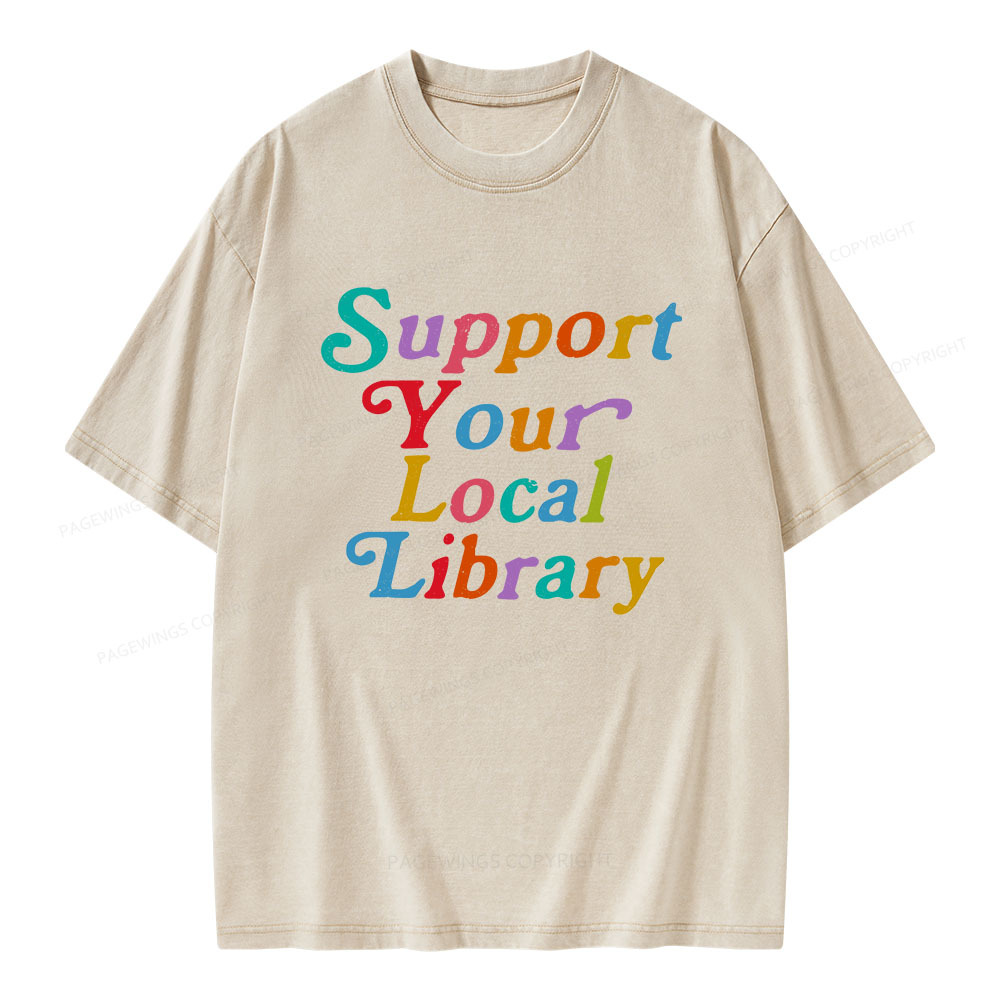 Pagewings Support Your Local Library Unisex Washed T-shirt
