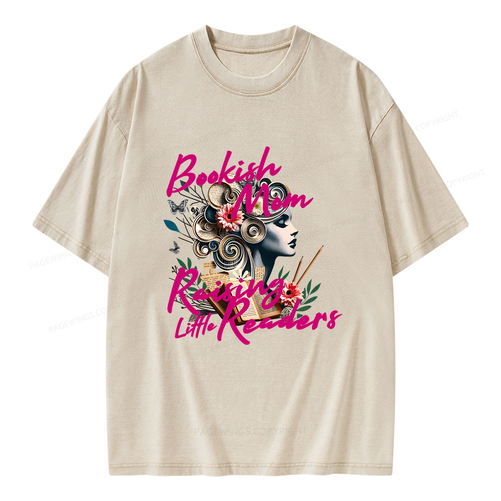 Pagewings Bookish Mom Raising Little Readers Unisex Washed T-shirt