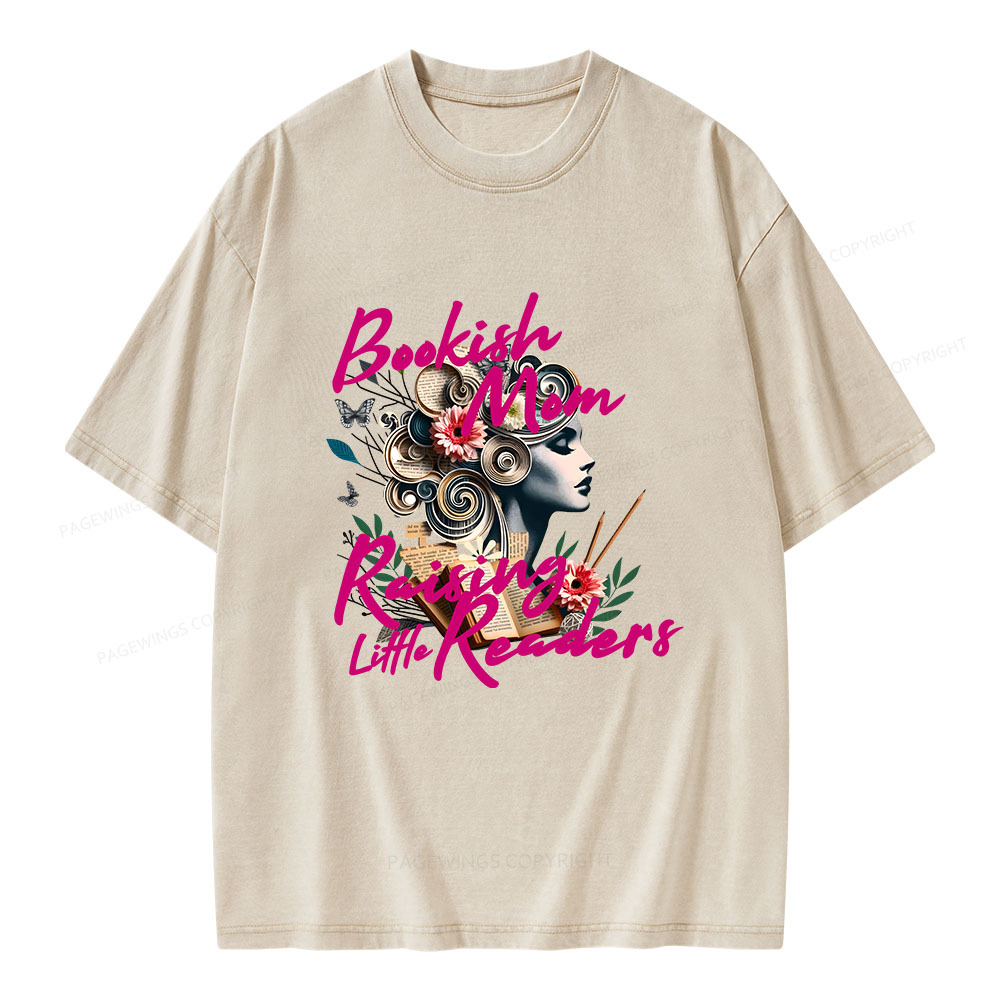 Pagewings Bookish Mom Raising Little Readers Unisex Washed T-shirt