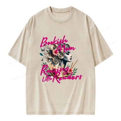Pagewings Bookish Mom Raising Little Readers Unisex Washed T-shirt