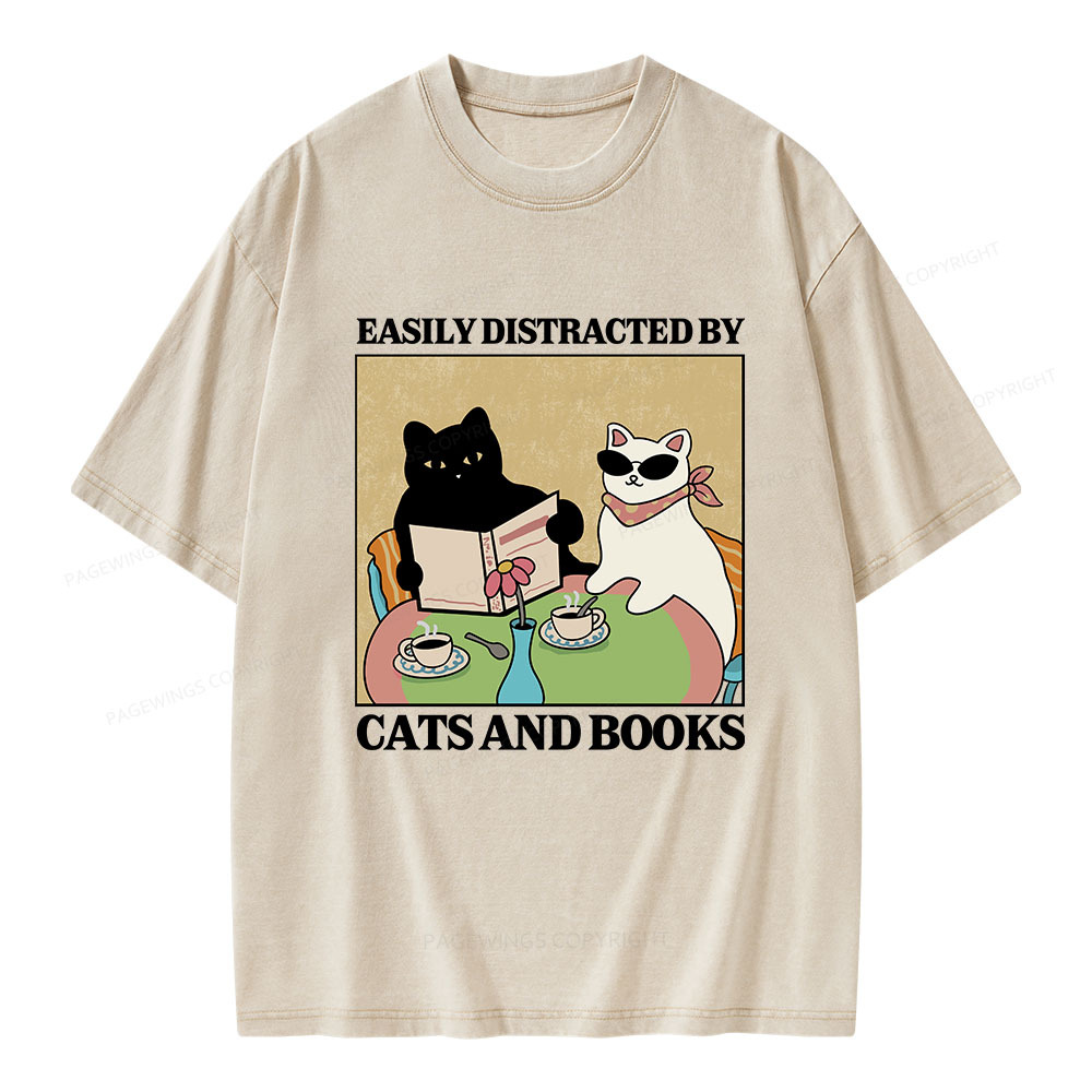Pagewings Cats And Books Unisex Washed T-shirt