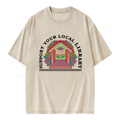 Pagewings Support Your Local Library Unisex Washed T-shirt