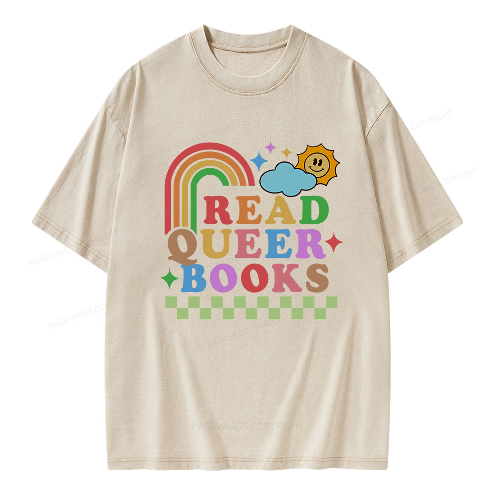 Pagewings Read Queer Books Unisex Washed T-shirt