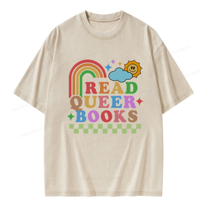 Pagewings Read Queer Books Unisex Washed T-shirt