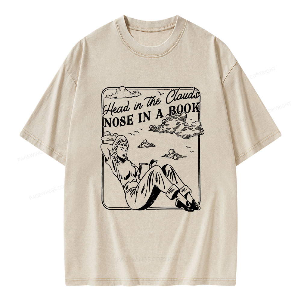Pagewings Head In The Clouds Nose In A Book Unisex Washed T-shirt