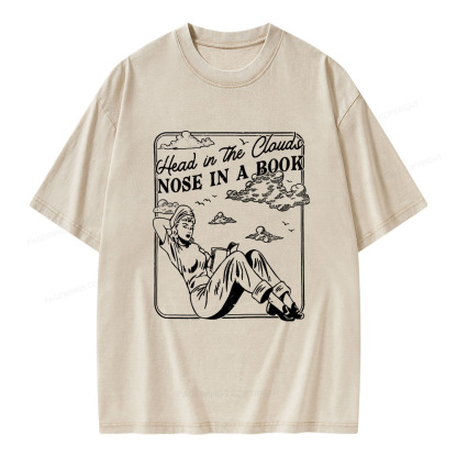 Pagewings Head In The Clouds Nose In A Book Unisex Washed T-shirt