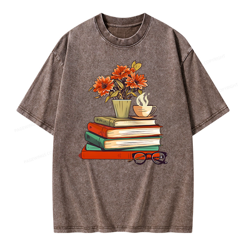 Pagewings Flowers And Some Books Unisex Washed T-shirt