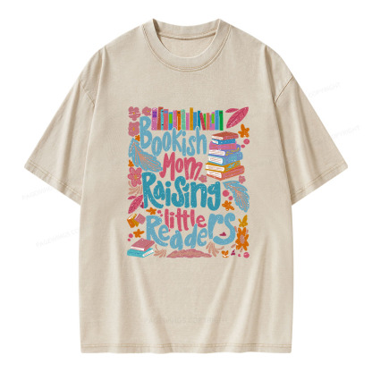 Pagewings Bookish Mom Raising Little Readers Unisex Washed T-shirt