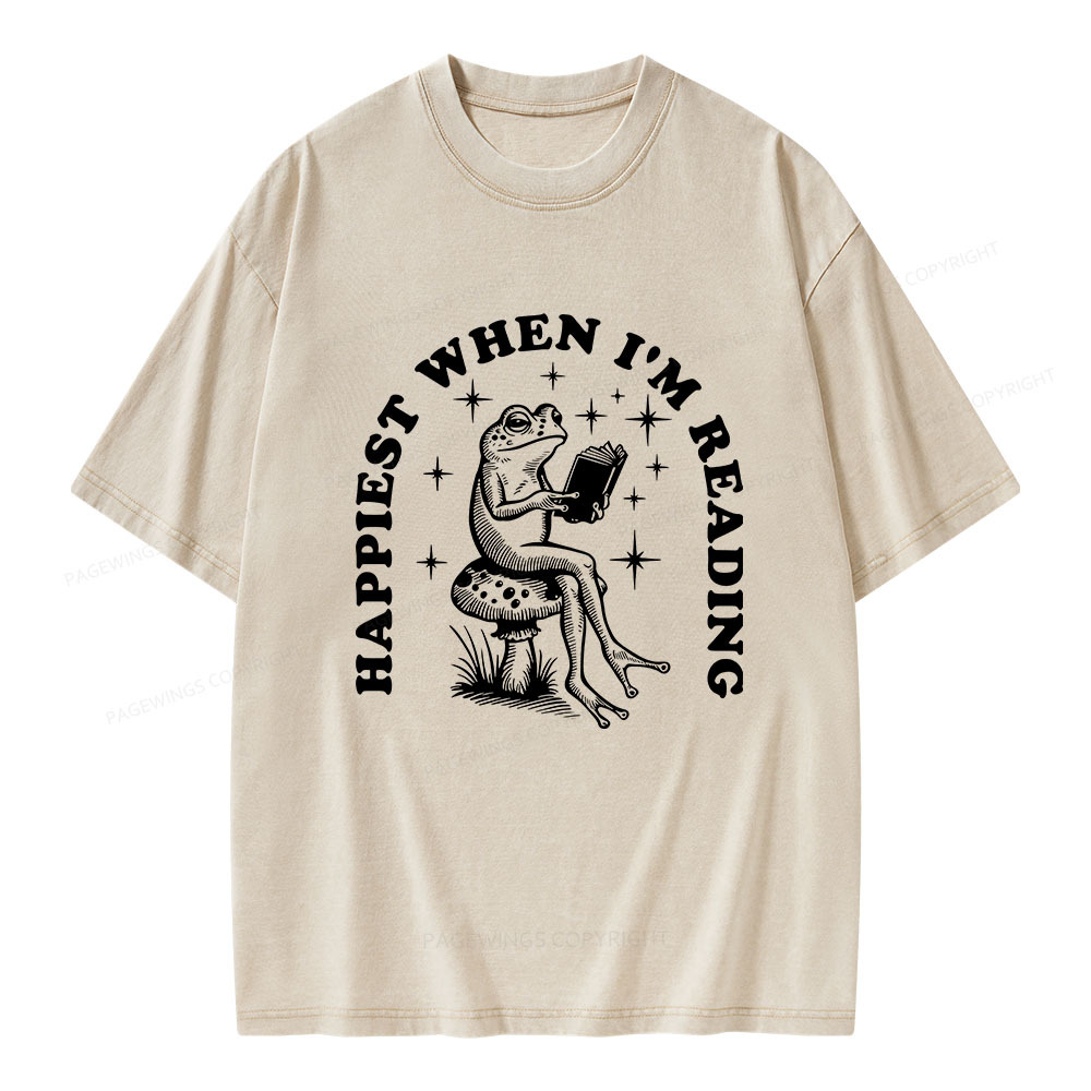 Pagewings Happiest When Reading Unisex Washed T-shirt