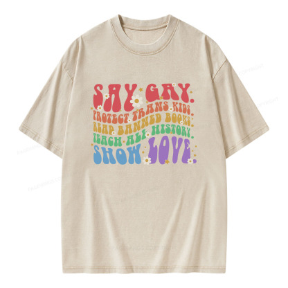 Pagewings Say Gay Unisex Washed T-shirt