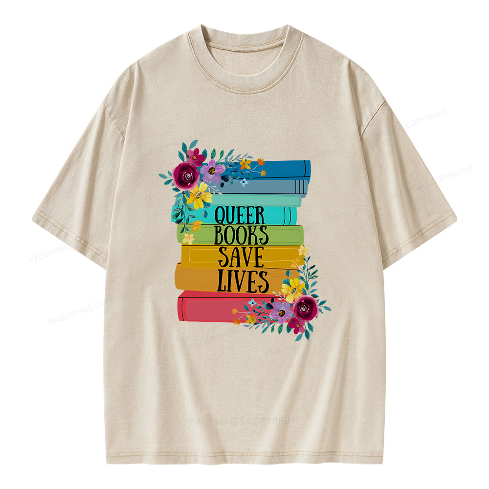 Pagewings Queer Books Save Lives Unisex Washed T-shirt
