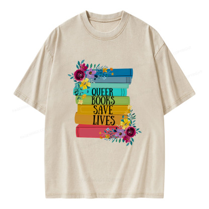 Pagewings Queer Books Save Lives Unisex Washed T-shirt