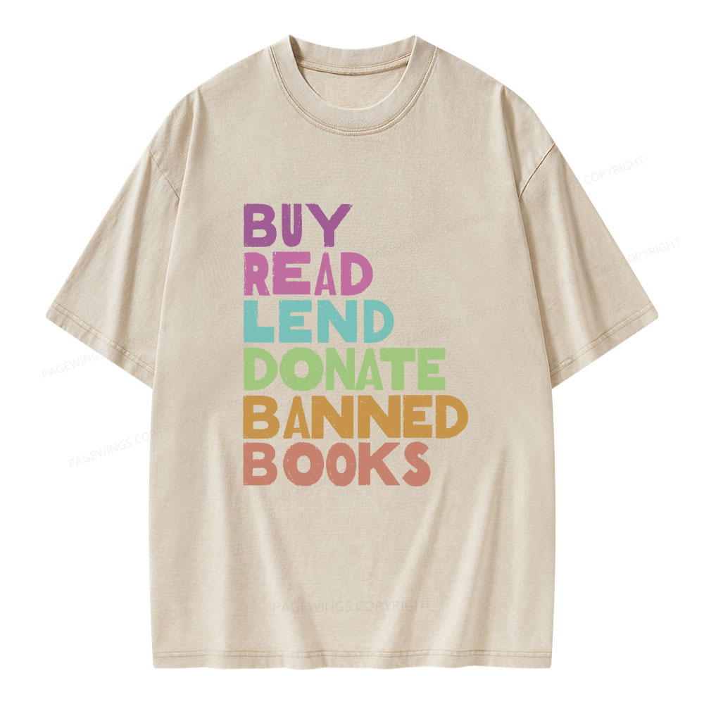 Pagewings Buy Read Lend Donate Banned Books Unisex Washed T-shirt