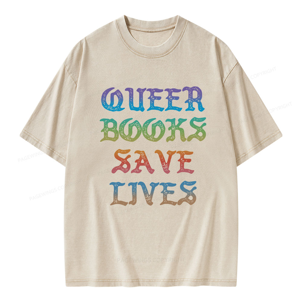 Pagewings Queer Books Save Lives Unisex Washed T-shirt