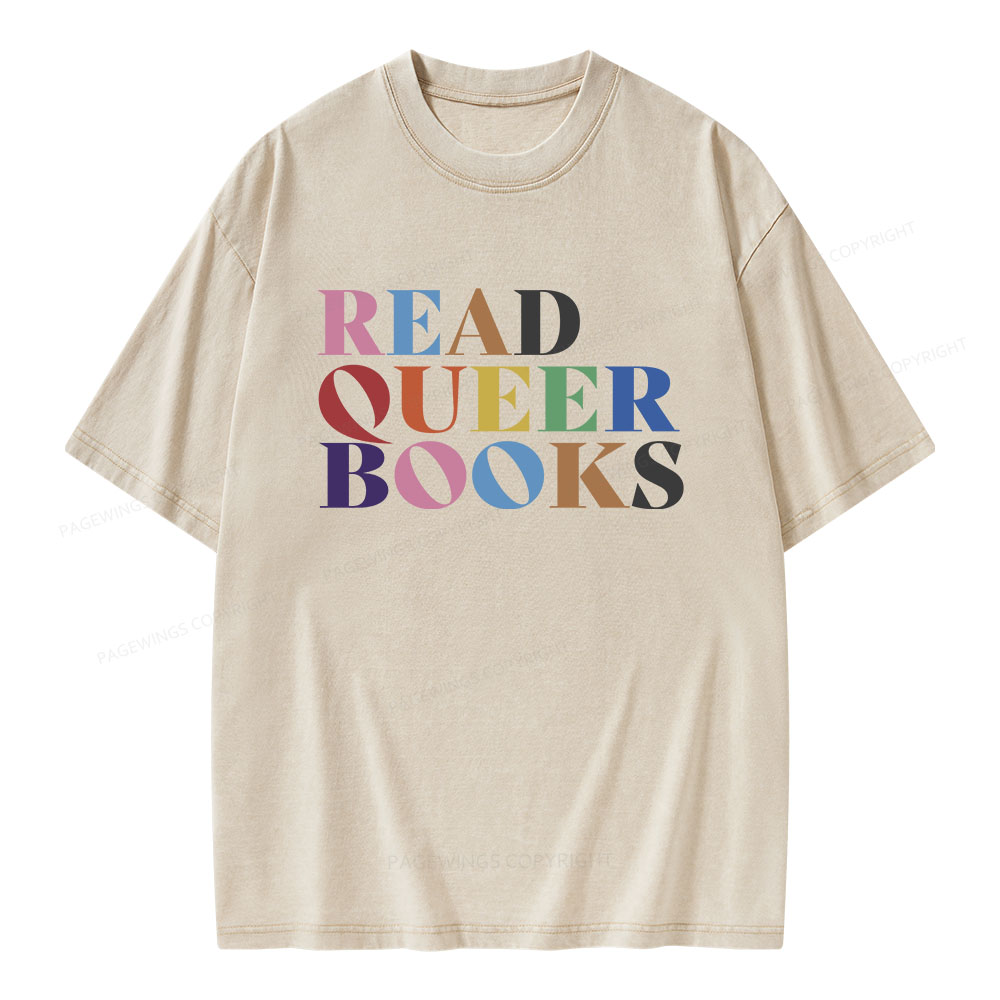 Pagewings Read Queer Books Unisex Washed T-shirt
