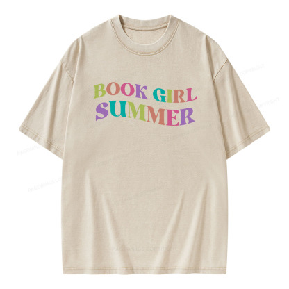 Pagewings Book Girl Summer Unisex Washed T-shirt