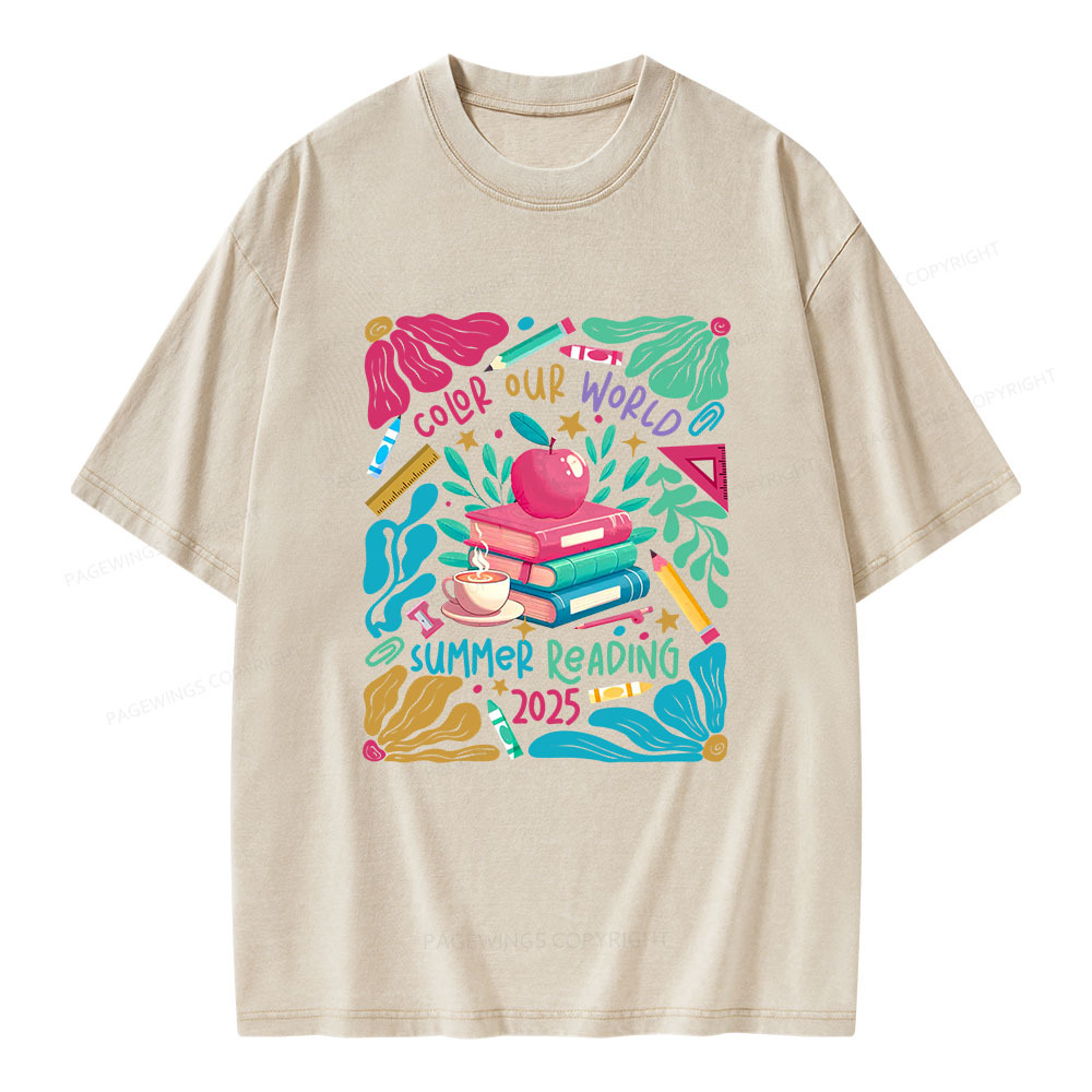 Pagewings Color Our World Summer Reading 2025 Unisex Washed T-shirt
