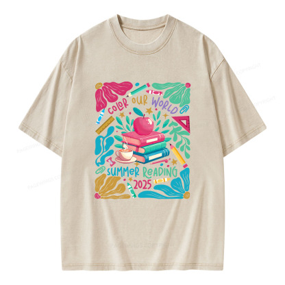 Pagewings Color Our World Summer Reading 2025 Unisex Washed T-shirt