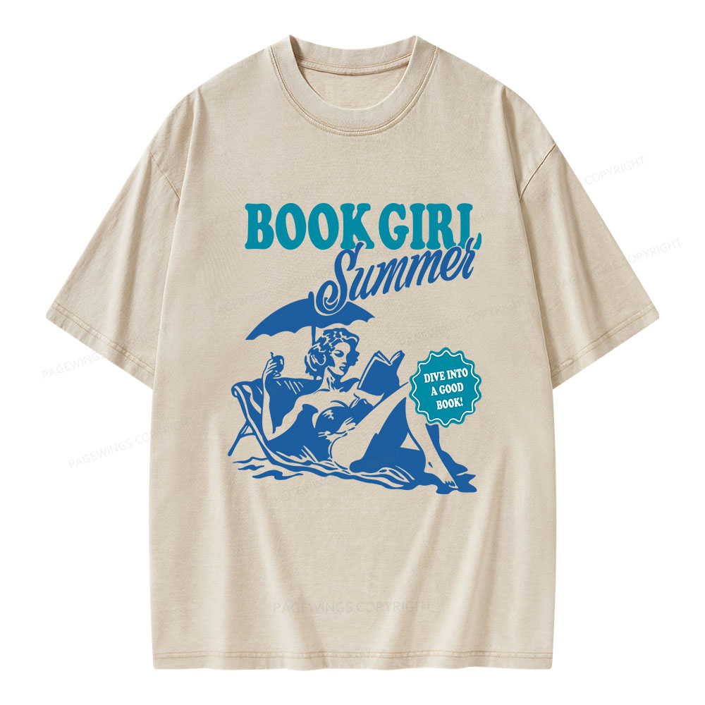 Pagewings Book Girl Summer Unisex Washed T-shirt
