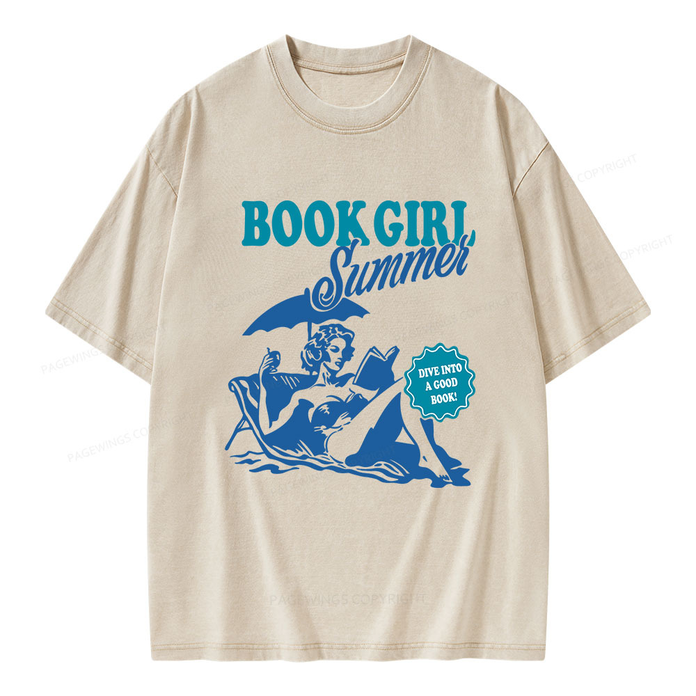 Pagewings Book Girl Summer Unisex Washed T-shirt
