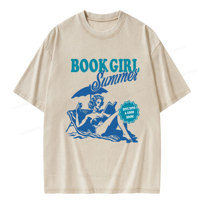 Pagewings Book Girl Summer Unisex Washed T-shirt