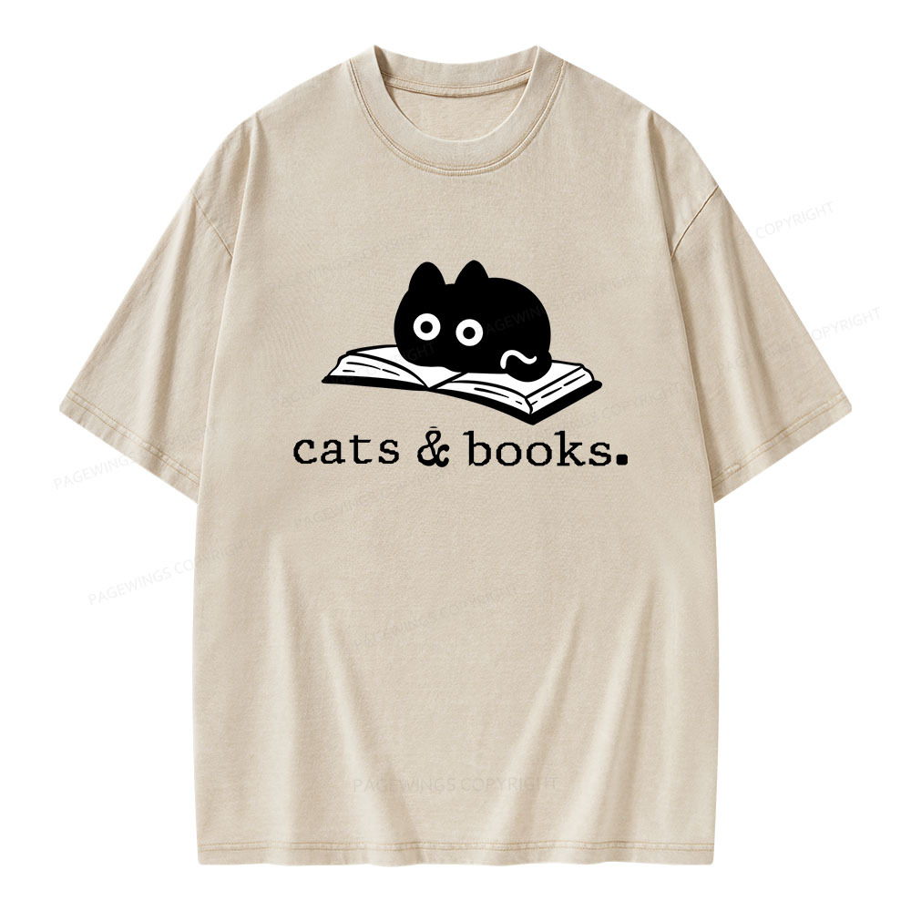 Pagewings Cats and Books Unisex Washed T-shirt