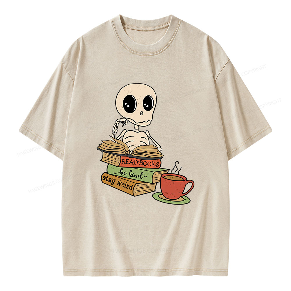 Pagewings Read Books Be Kind Stay Weird Unisex Washed T-shirt
