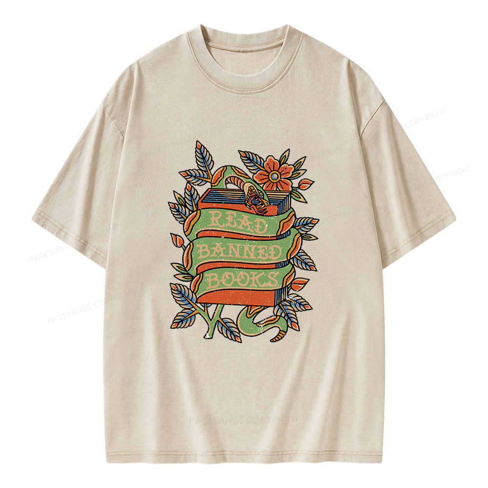 Pagewings Read Banned Books Unisex Washed T-shirt