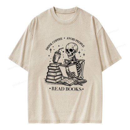 Pagewings Drink Coffee Avoid People Read Books Unisex Washed T-shirt
