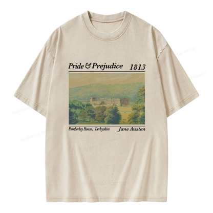 Pagewings Pride and Prejudice Pemberley House  Unisex Washed T-shirt