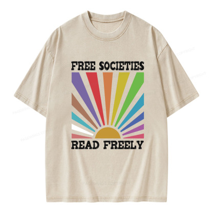 Pagewings Free Societies Read Freely Unisex Washed T-shirt