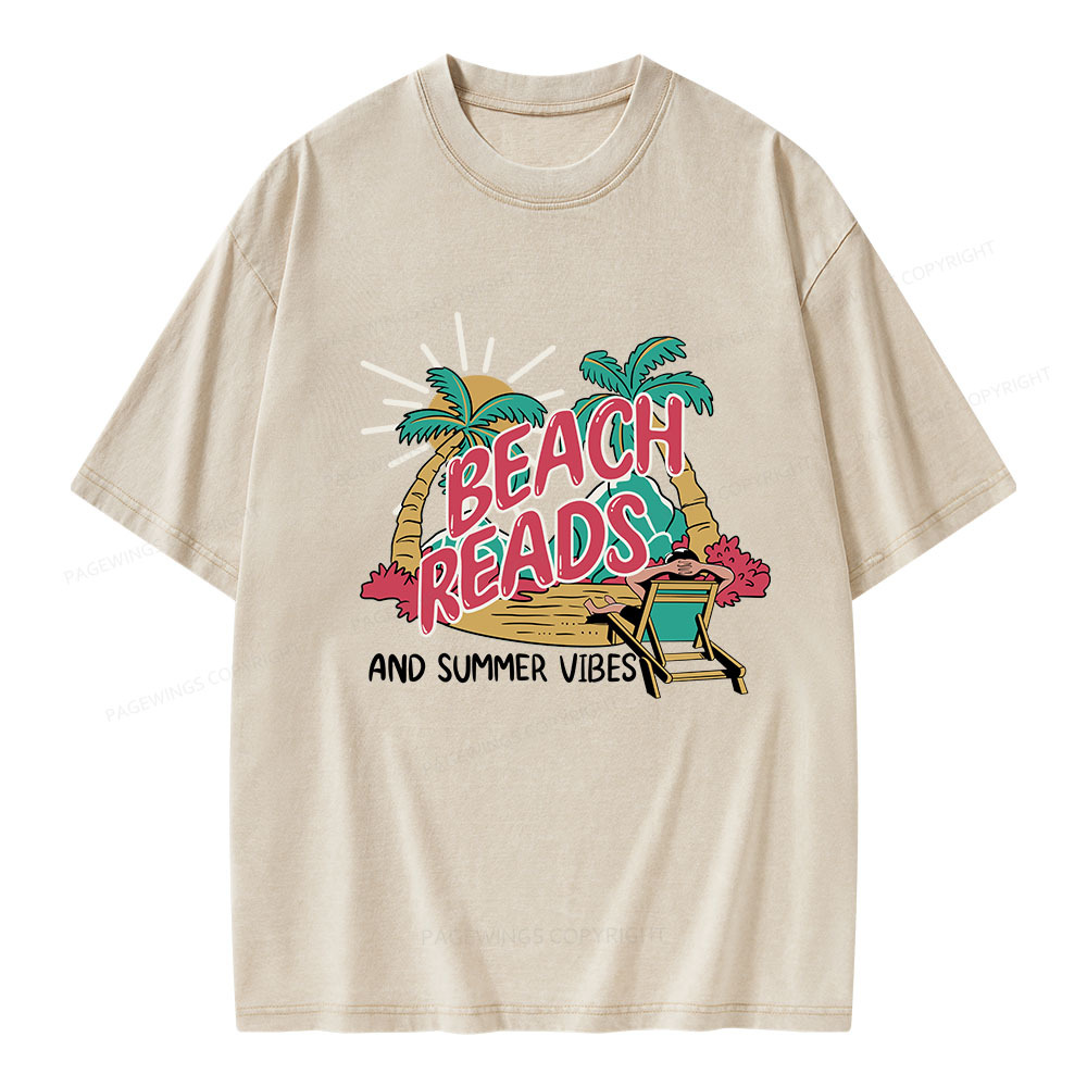 Pagewings Beach Reads And Summer Vibes Unisex Washed T-shirt
