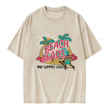 Pagewings Beach Reads And Summer Vibes Unisex Washed T-shirt