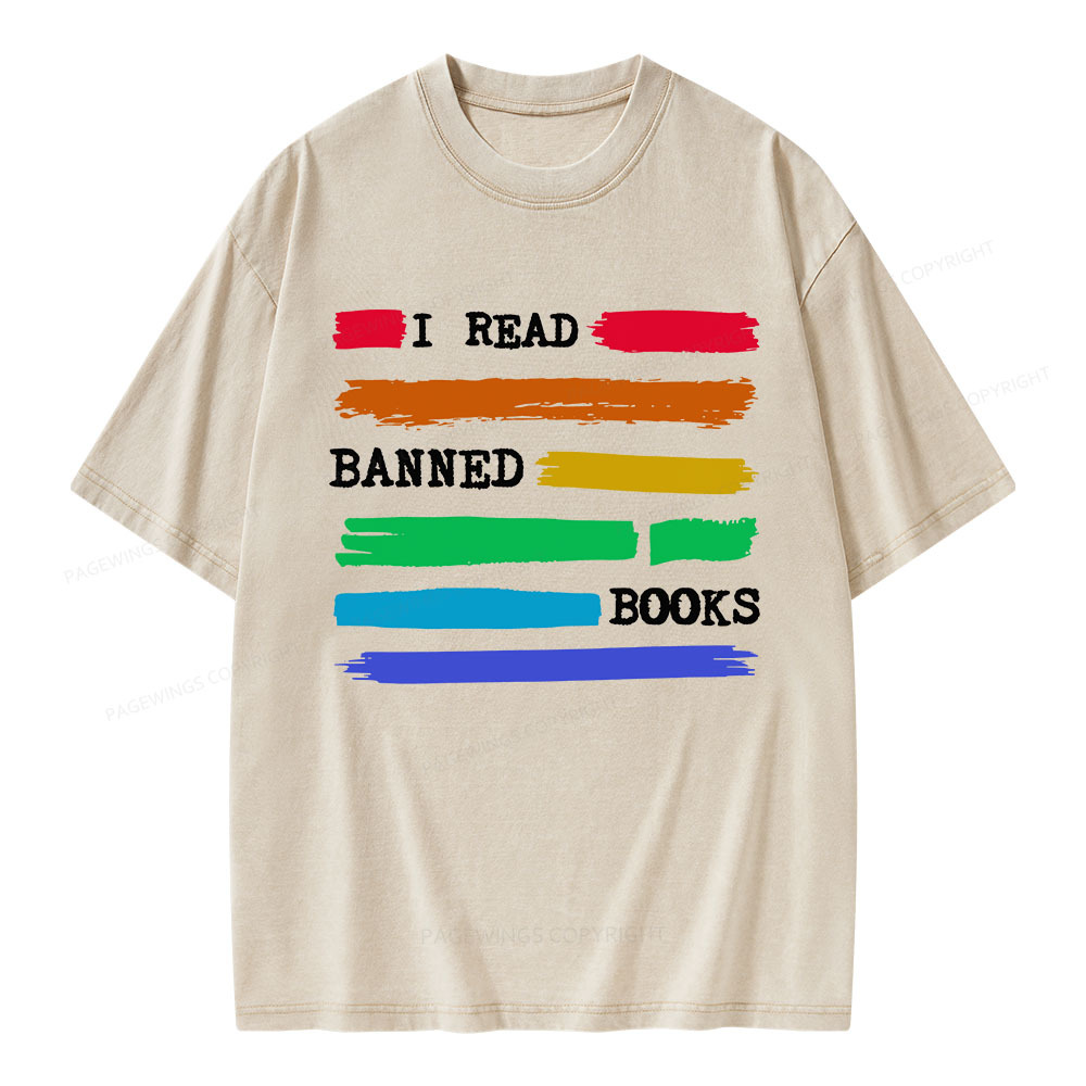 Pagewings I Read Banned Books Unisex Washed T-shirt