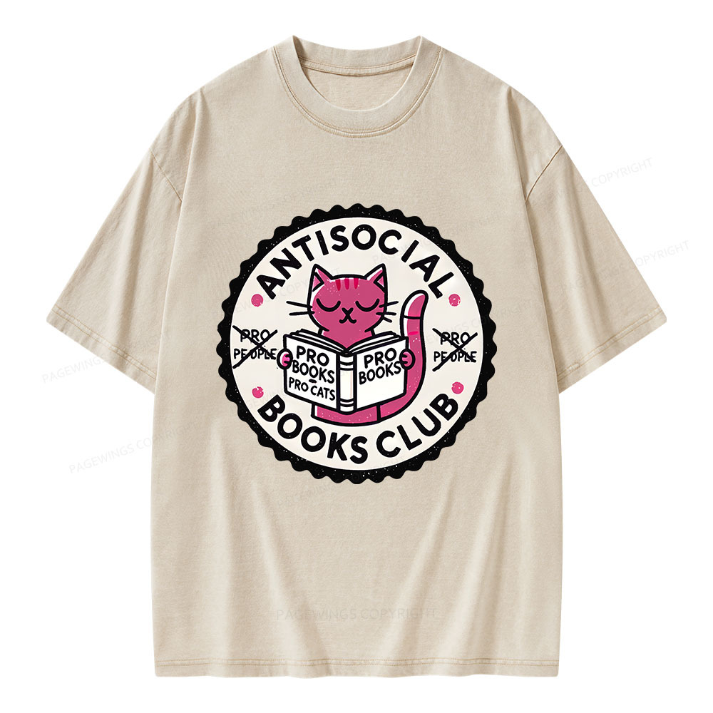 Pagewings Antisocial Books Club Unisex Washed T-shirt